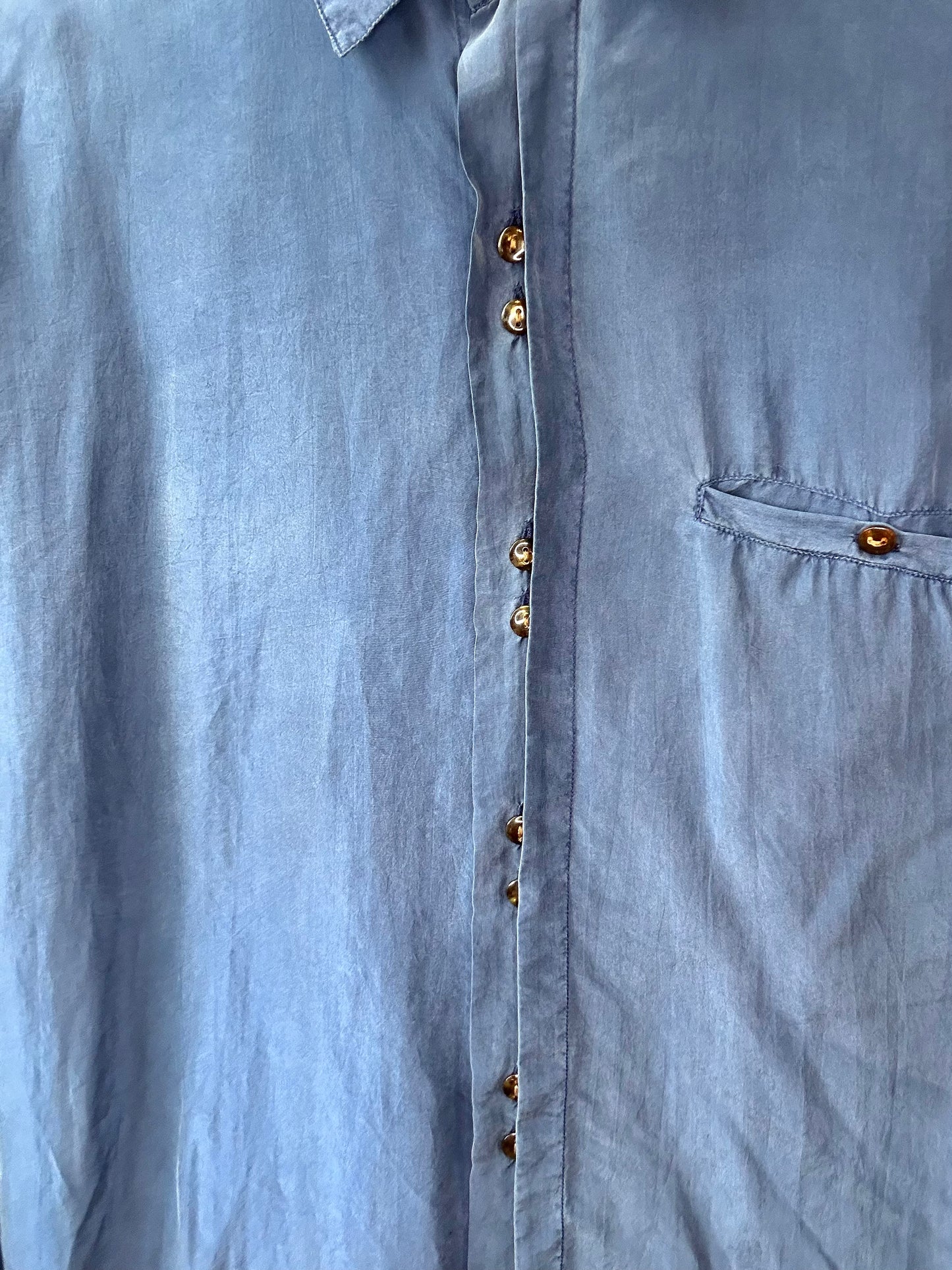 Blue Silk Button-Up Vintage Shirt